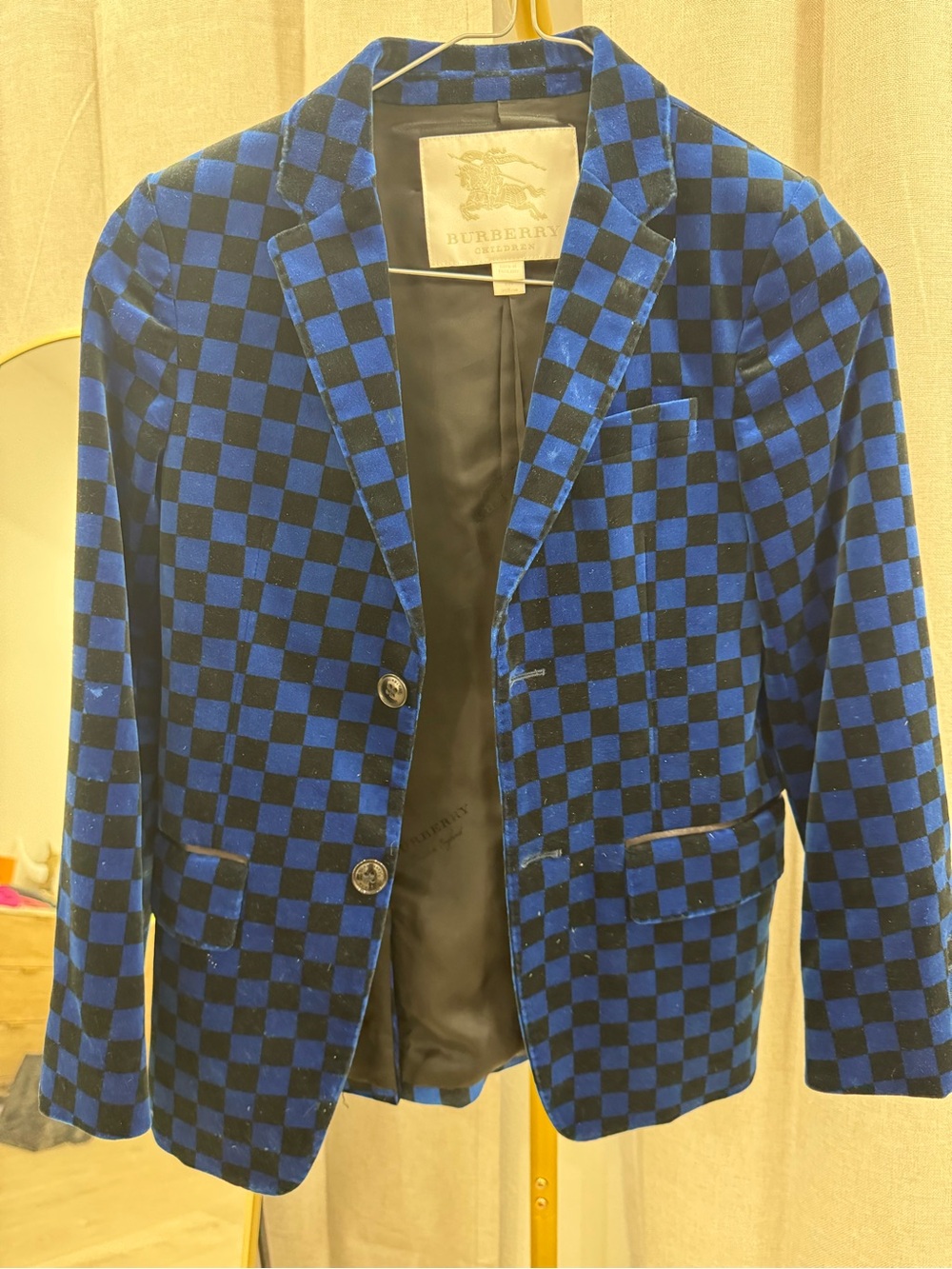 Burberry Blue & Black Check Velvet Sport Coat